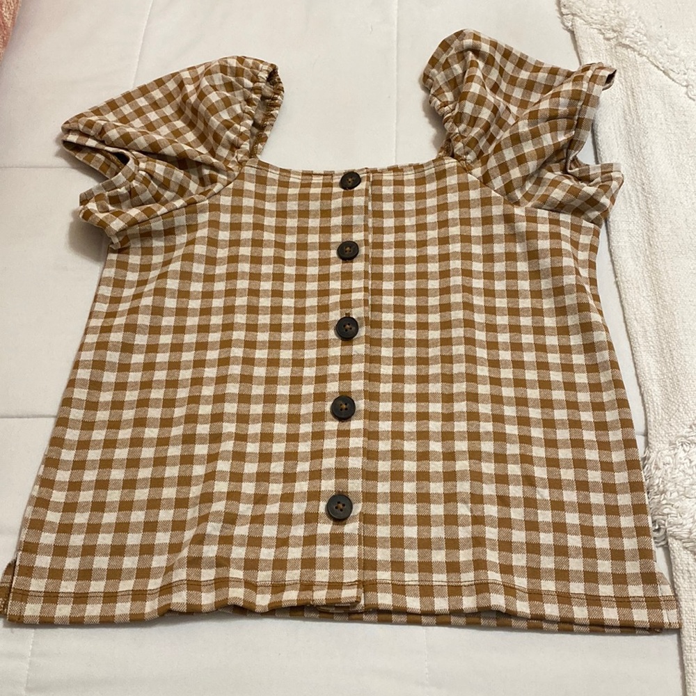 COPY - Madewell Gingham Puff Sleeve Button Top NWOT